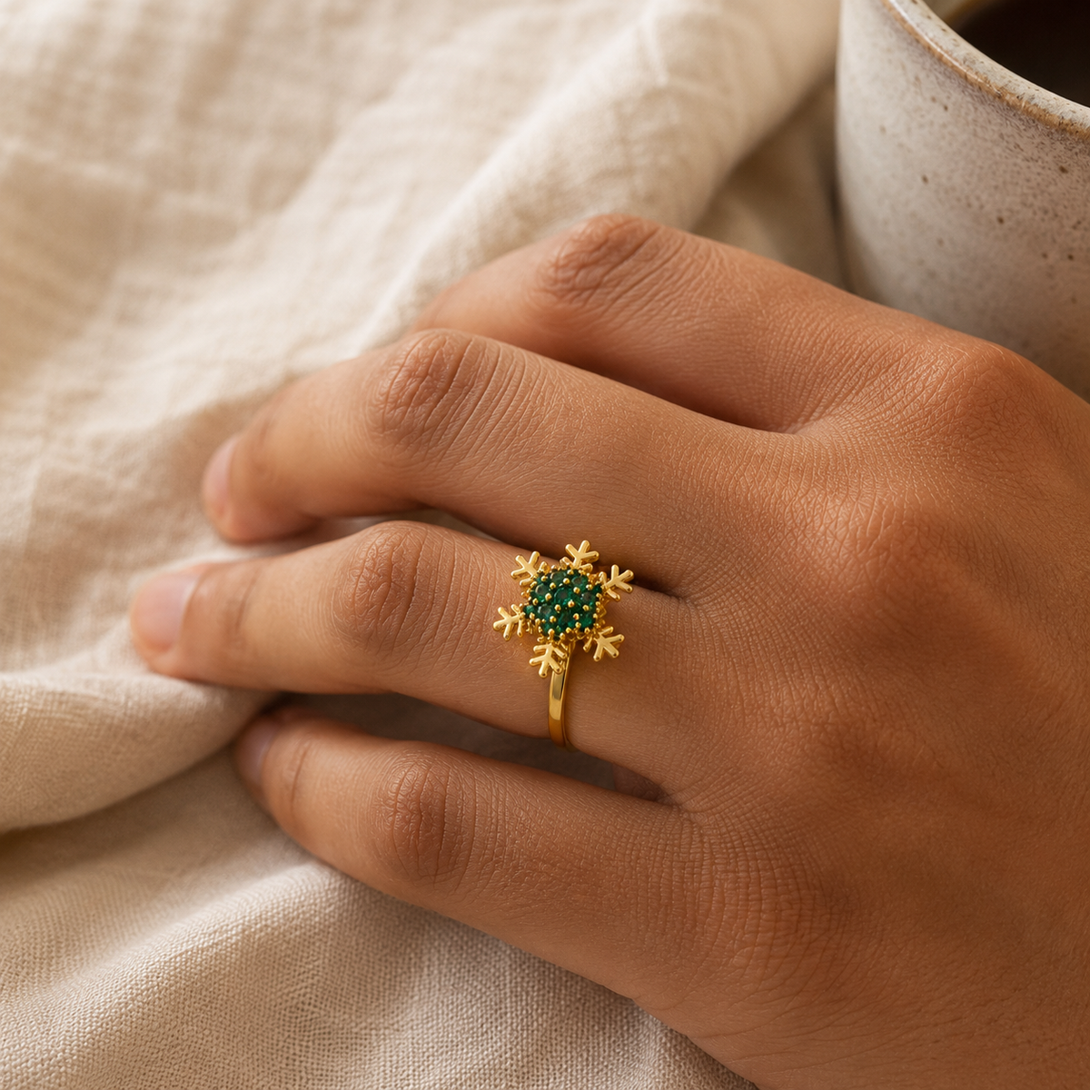 The Frostbloom Ring adjustable winter-inspired design — Anxiety Spinner Ring