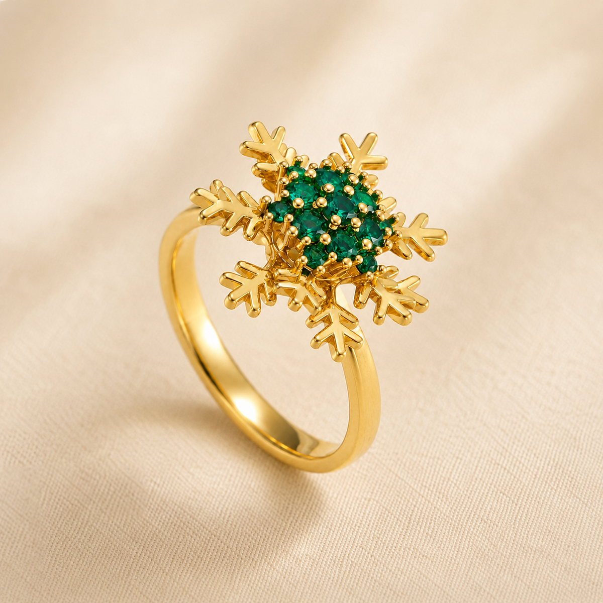 The Frostbloom Ring green crystal accents