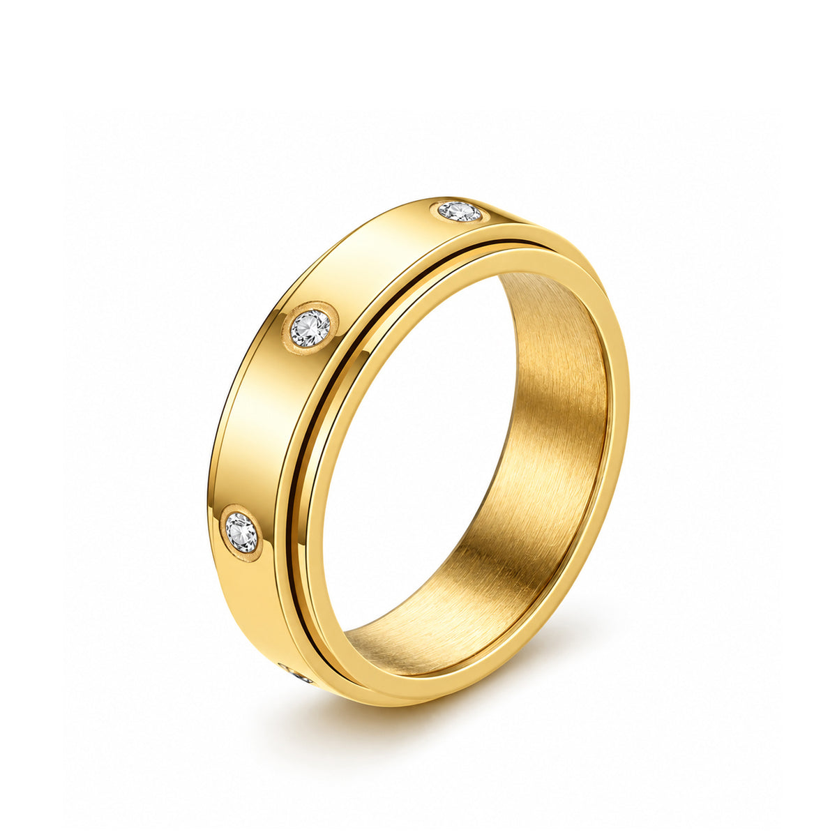 The Orbit Ring side view showing the weighted rotating sleeve — Anxiety Spinn...