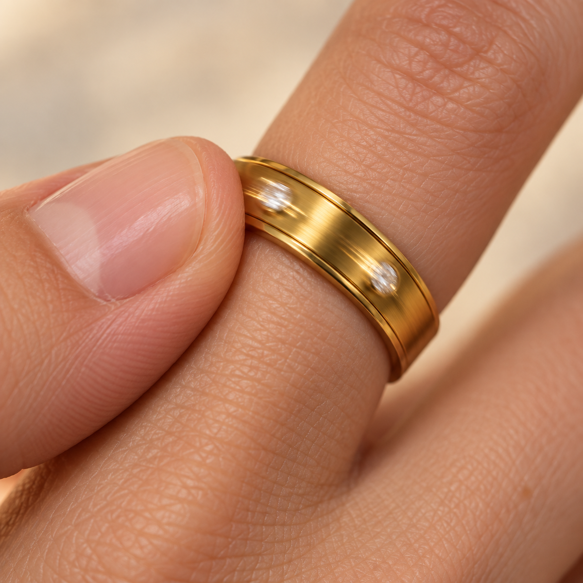 Orbit crystal spinner band product detail — Anxiety Spinner Ring