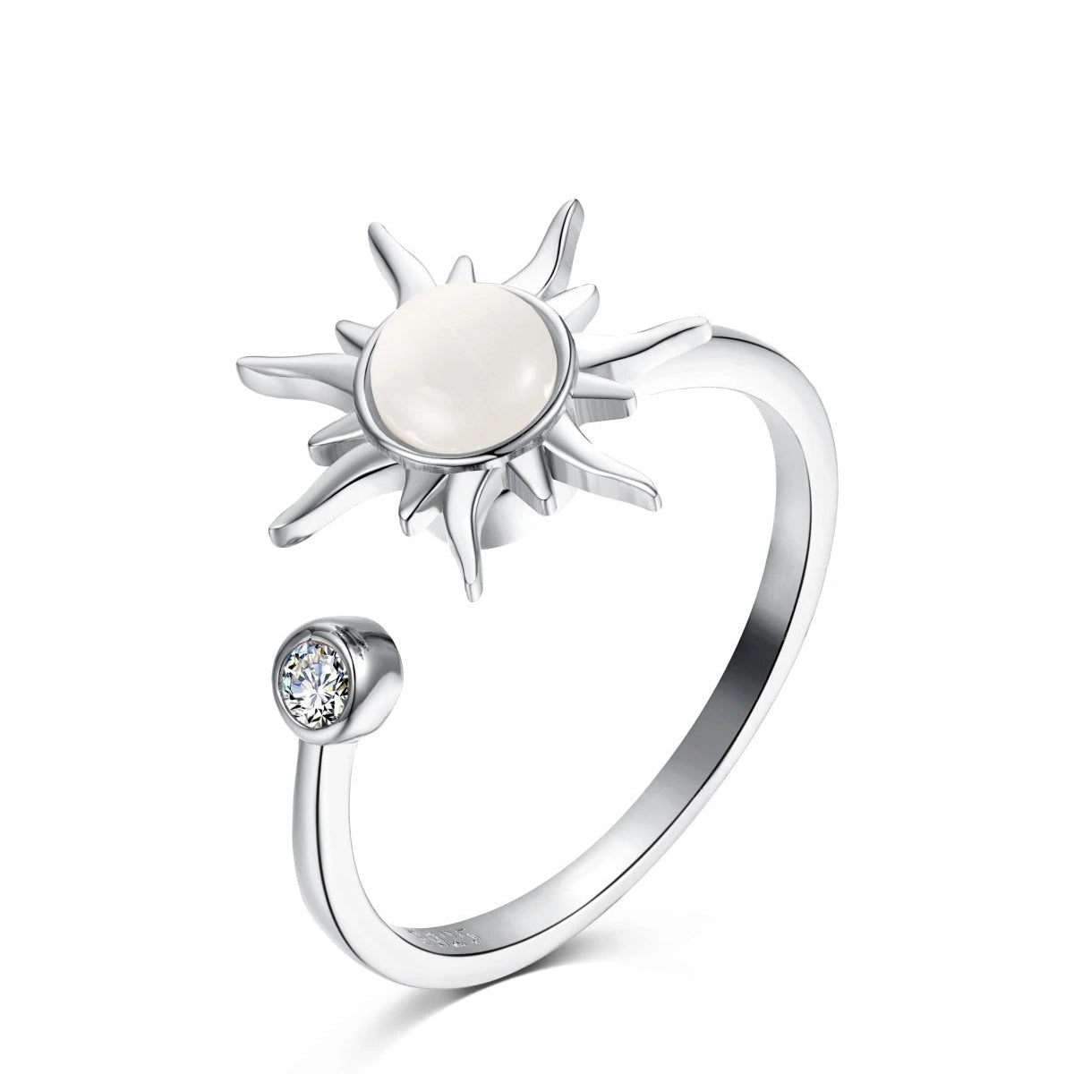Sunstone spinner ring pearly center detail