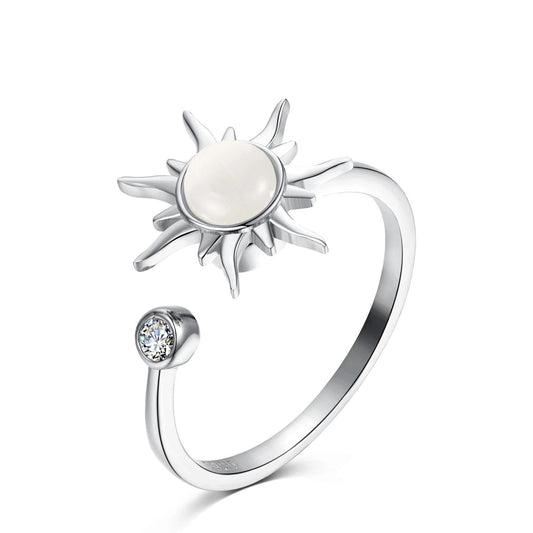 Sunstone spinner ring pearly center detail