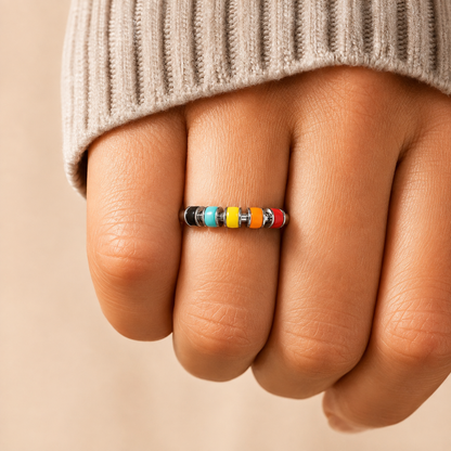 The Balance Ring worn as everyday fidget jewelry